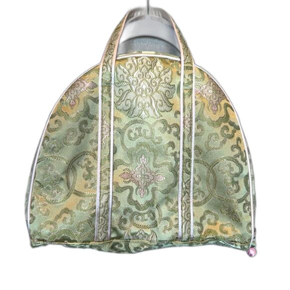Chinese Style Handbag Domed Satchel Brocade Style Green Pink Cream - Picture 2 of 9
